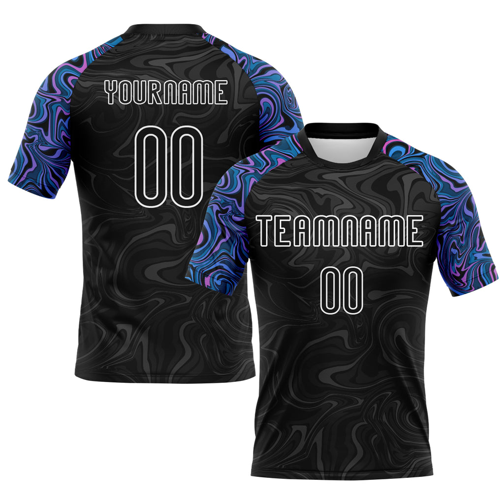 Custom Black Electric Blue Pink-Purple Liquid Fluid Sublimation Volleyball Uniform Jersey