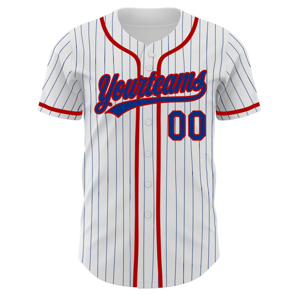 Custom White Royal Pinstripe Royal-Red Authentic Baseball Jersey