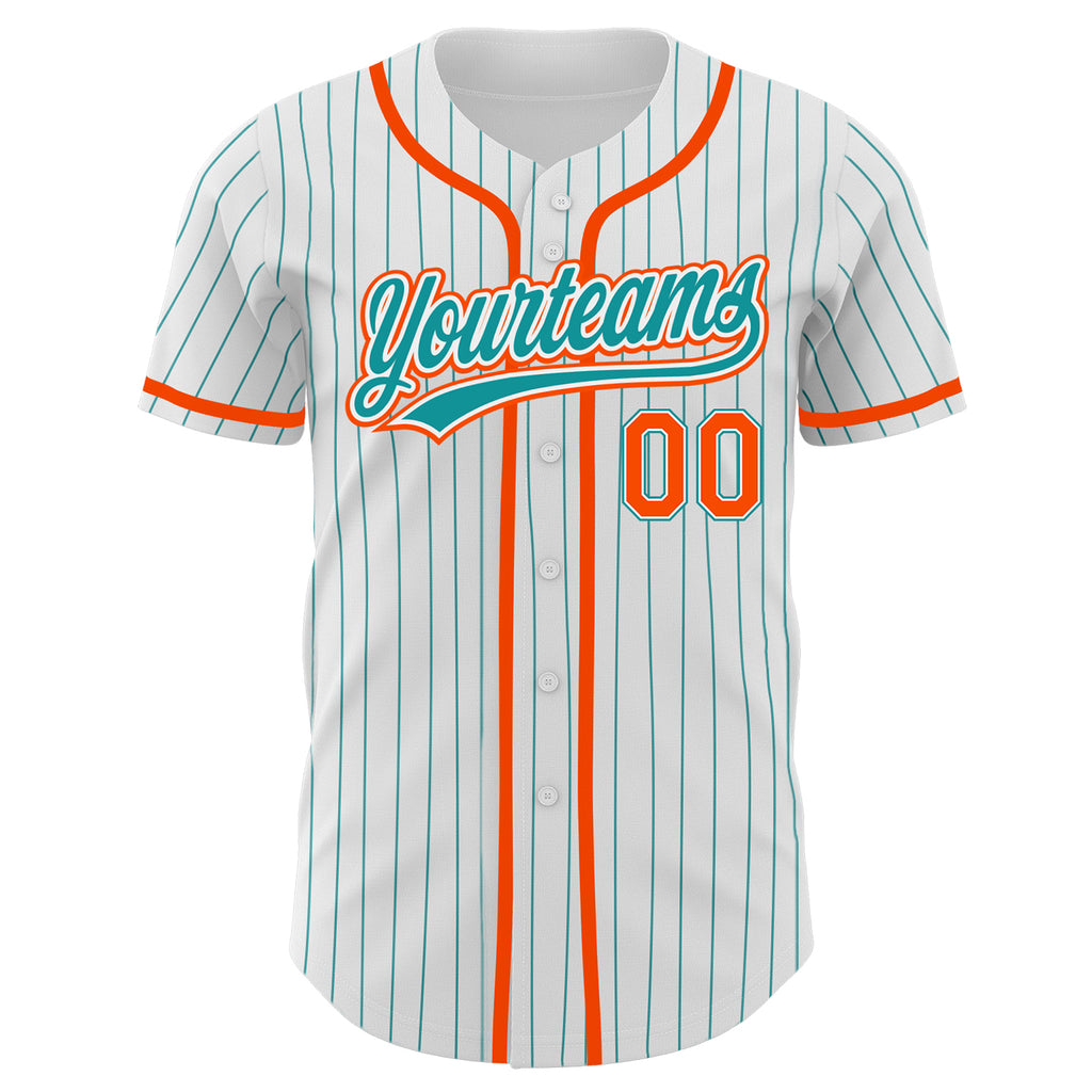 Custom Teal White Pinstripe Orange-White Authentic Baseball Jersey Discount