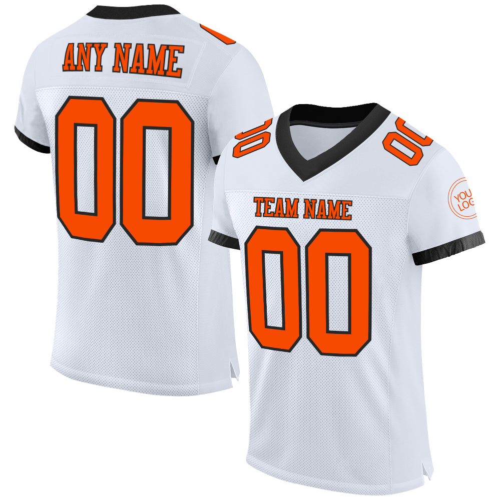 Custom Orange Black-White Mesh Authentic Football Jersey