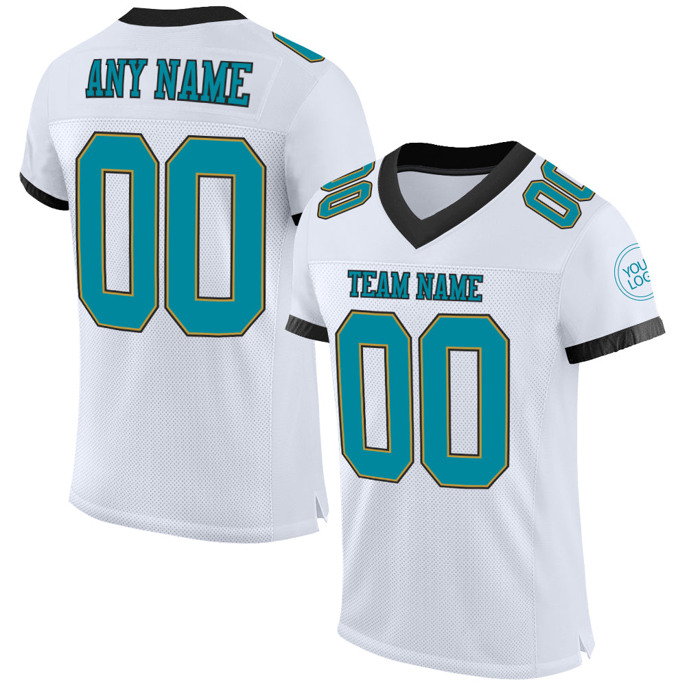 Custom Teal Gold-Black Mesh Authentic Football Jersey