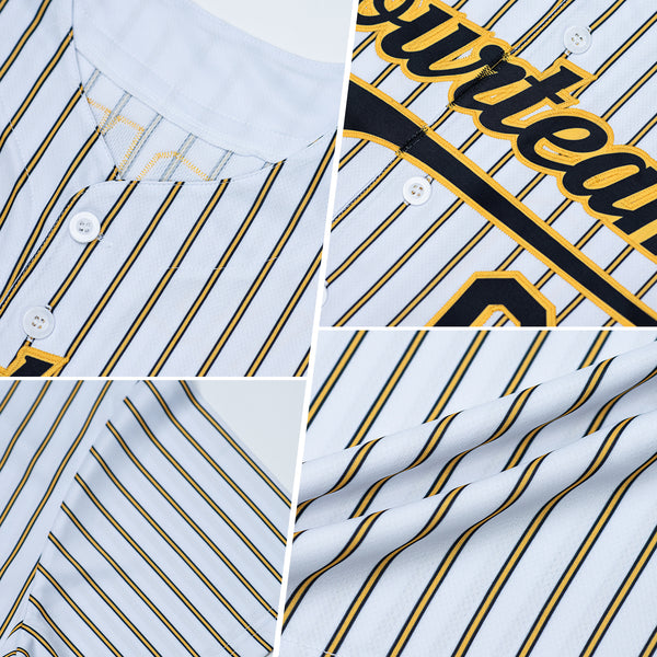 Custom White (Black Old Gold Pinstripe) Old Gold-Black Authentic Baseball Jersey