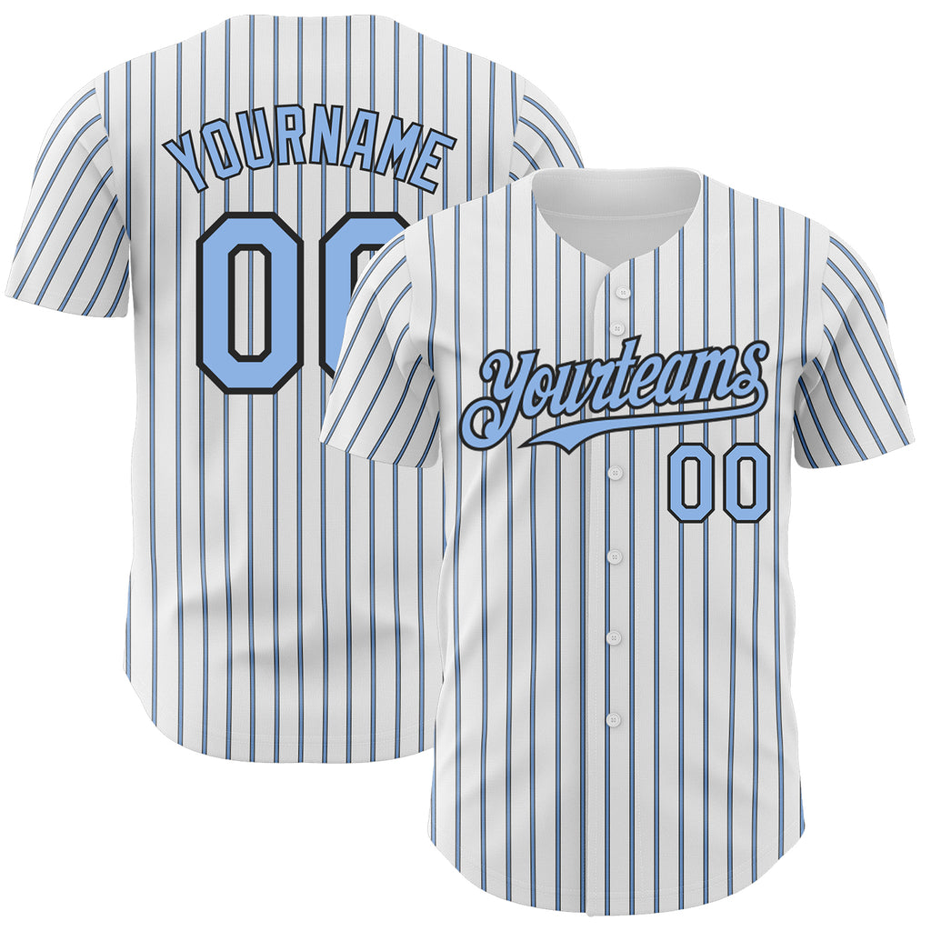 Custom White (Black Light Blue Pinstripe) Light Blue-Black Authentic Baseball Jersey