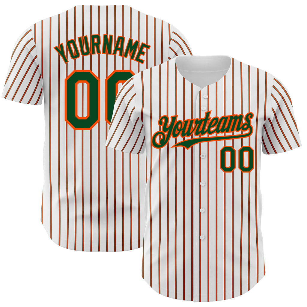 Custom White (Green Orange Pinstripe) Green-Orange Authentic Baseball Jersey