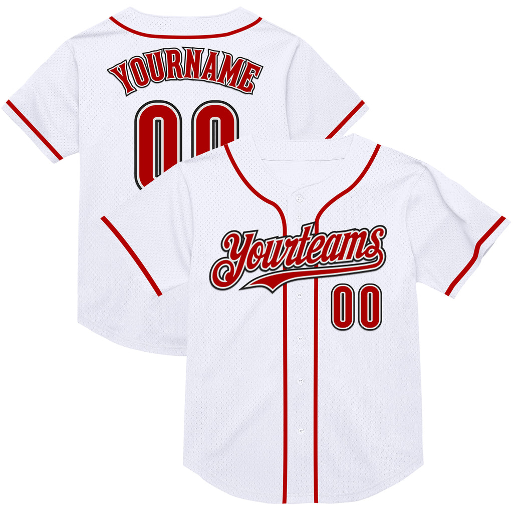 Custom White Red-Black Mesh Authentic Throwback Baseball Jersey