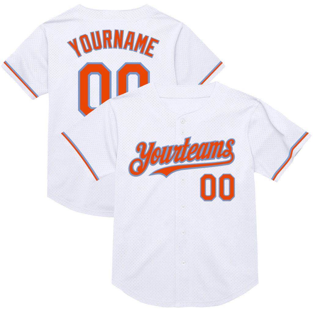 Custom White Orange-Powder Blue Mesh Authentic Throwback Baseball Jersey