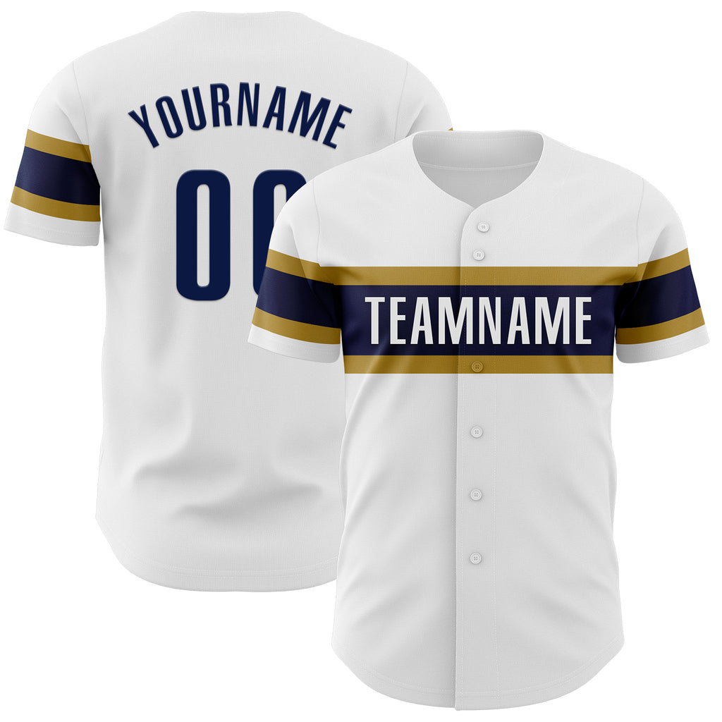 Custom White Navy-Old Gold Authentic Baseball Jersey