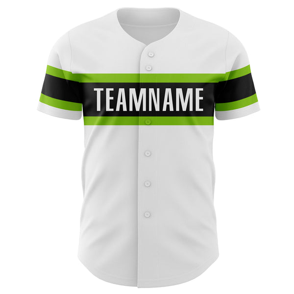 Custom White Neon Green-Black Authentic Baseball Jersey