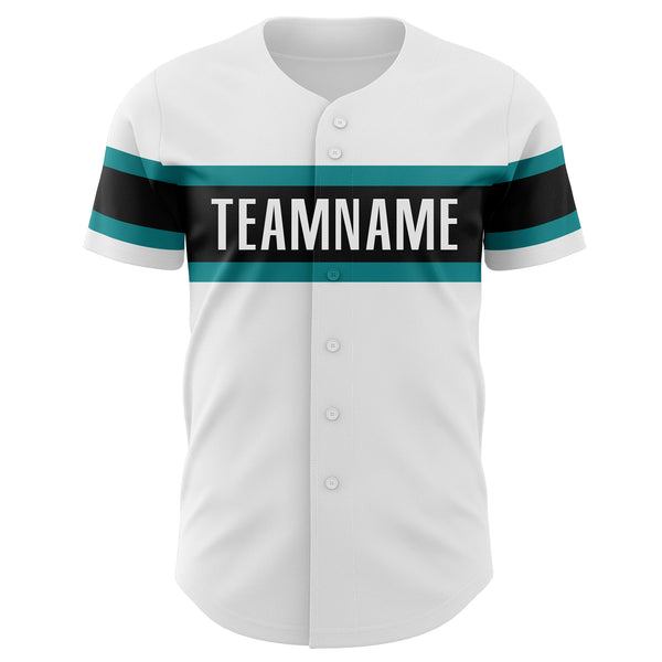 Custom White Teal-Black Authentic Baseball Jersey