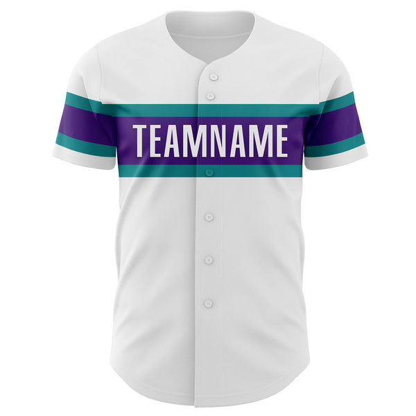 Custom White Teal-Purple Authentic Baseball Jersey