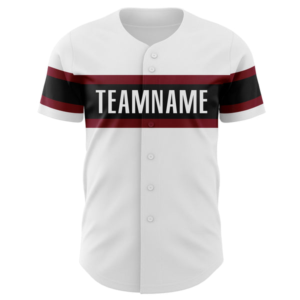 Custom White Crimson-Black Authentic Baseball Jersey