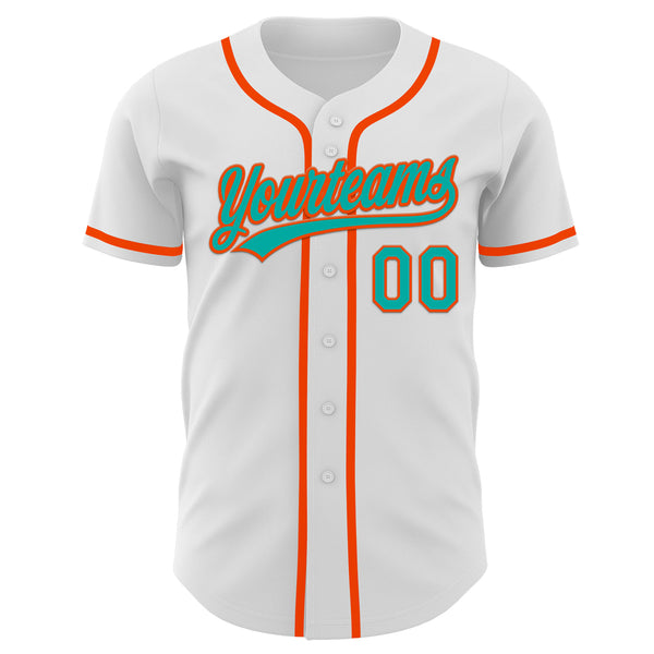 Custom White Aqua-Orange Authentic Baseball Jersey