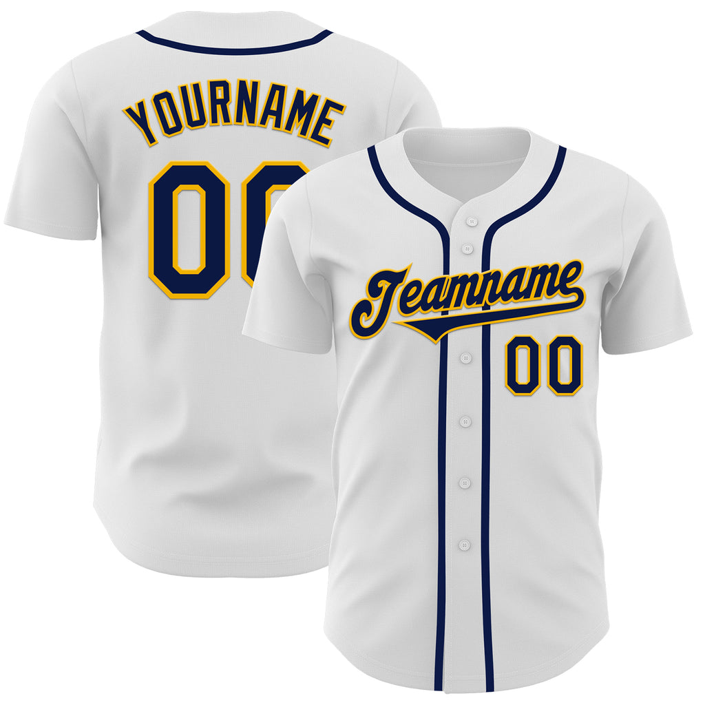 Custom White Navy-Gold Authentic Baseball Jersey