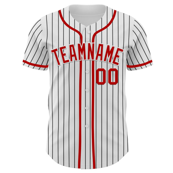 Custom White Black Pinstripe Red Authentic Baseball Jersey