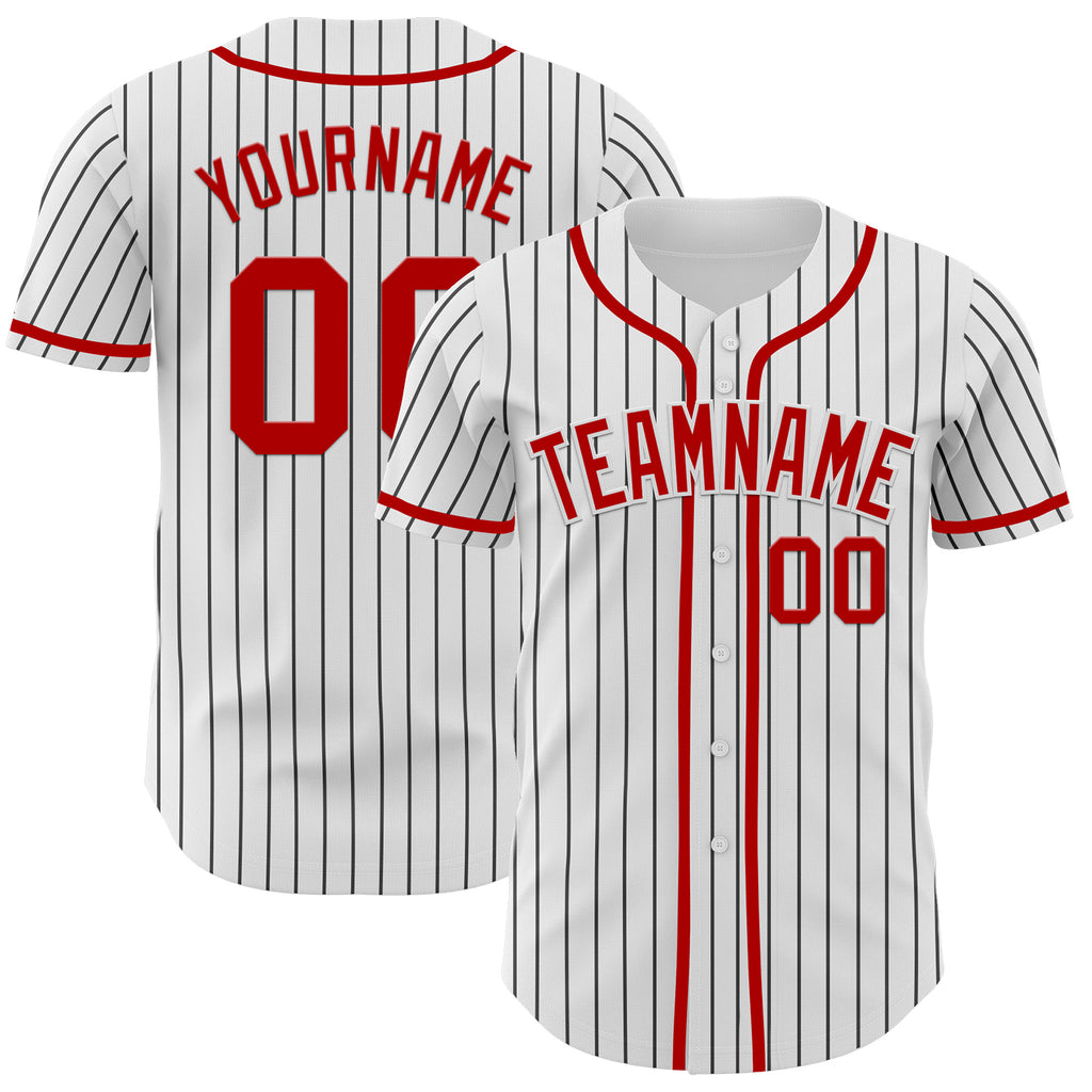 Custom White Black Pinstripe Red Authentic Baseball Jersey