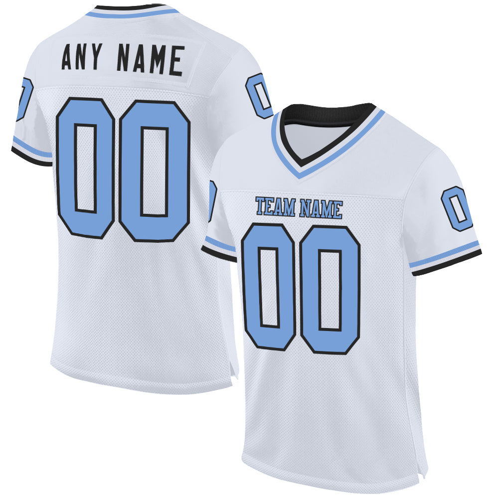 Custom White Light Blue-Black Mesh Authentic Throwback Football Jersey