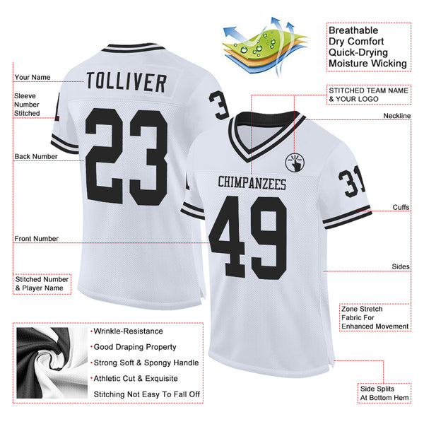 Custom White Black Mesh Authentic Throwback Football Jersey