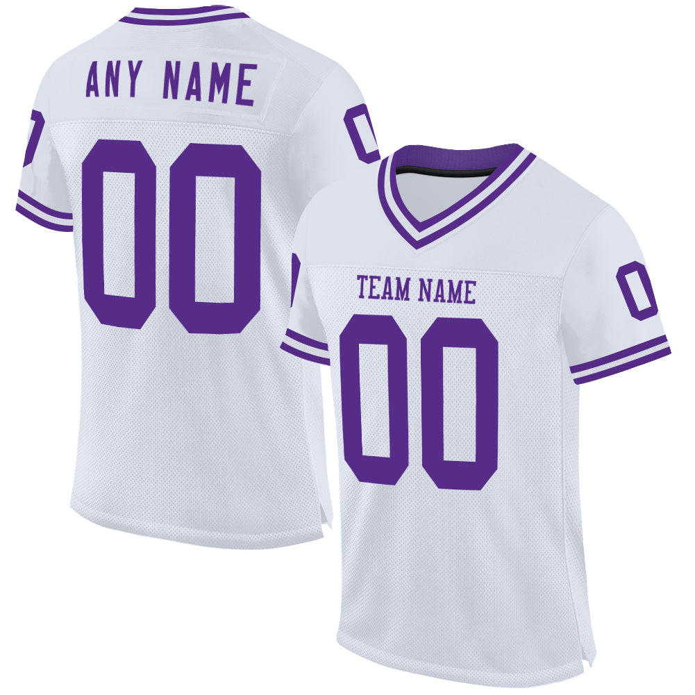 Custom White Purple Mesh Authentic Throwback Football Jersey