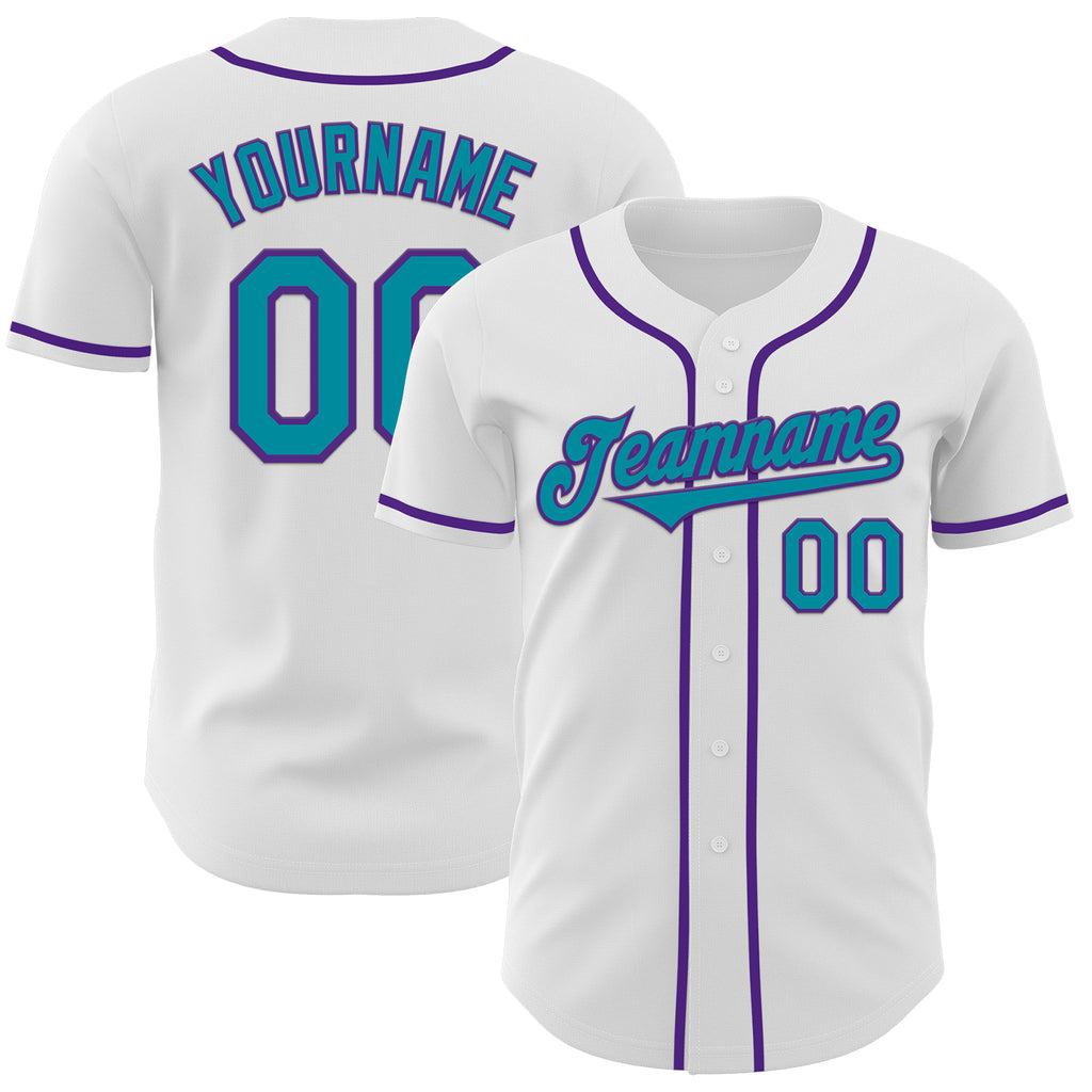 Custom White Teal-Purple Authentic Baseball Jersey