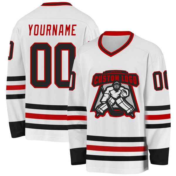 Custom White Black-Red Hockey Jersey