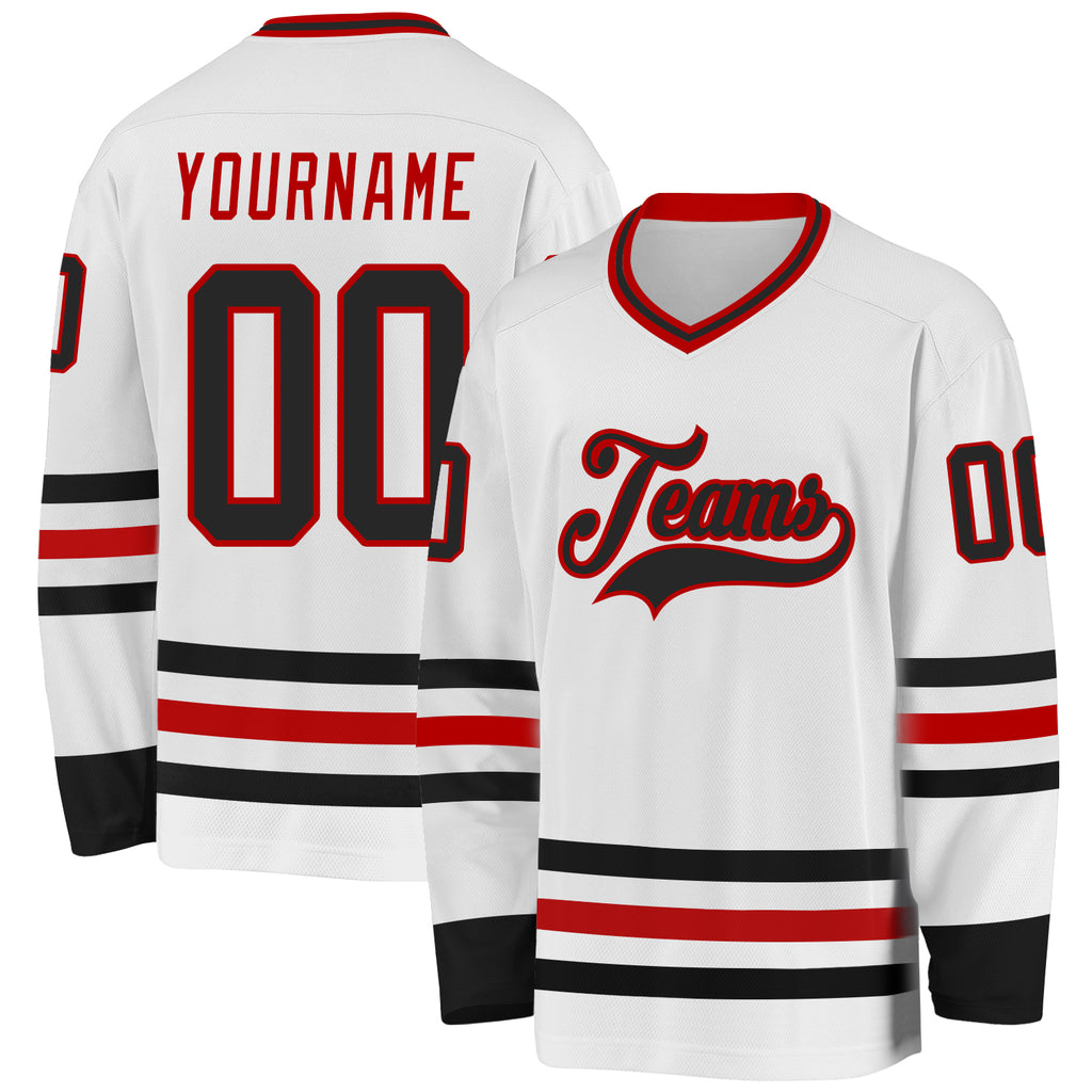 Custom White Black-Red Hockey Jersey