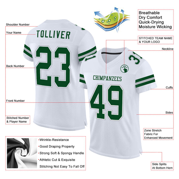 Custom White Green-Gray Mesh Authentic Football Jersey