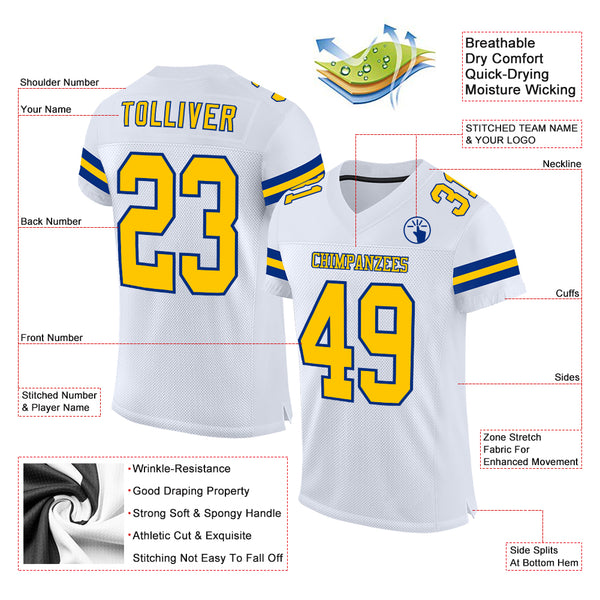 Custom White Yellow-Royal Mesh Authentic Football Jersey