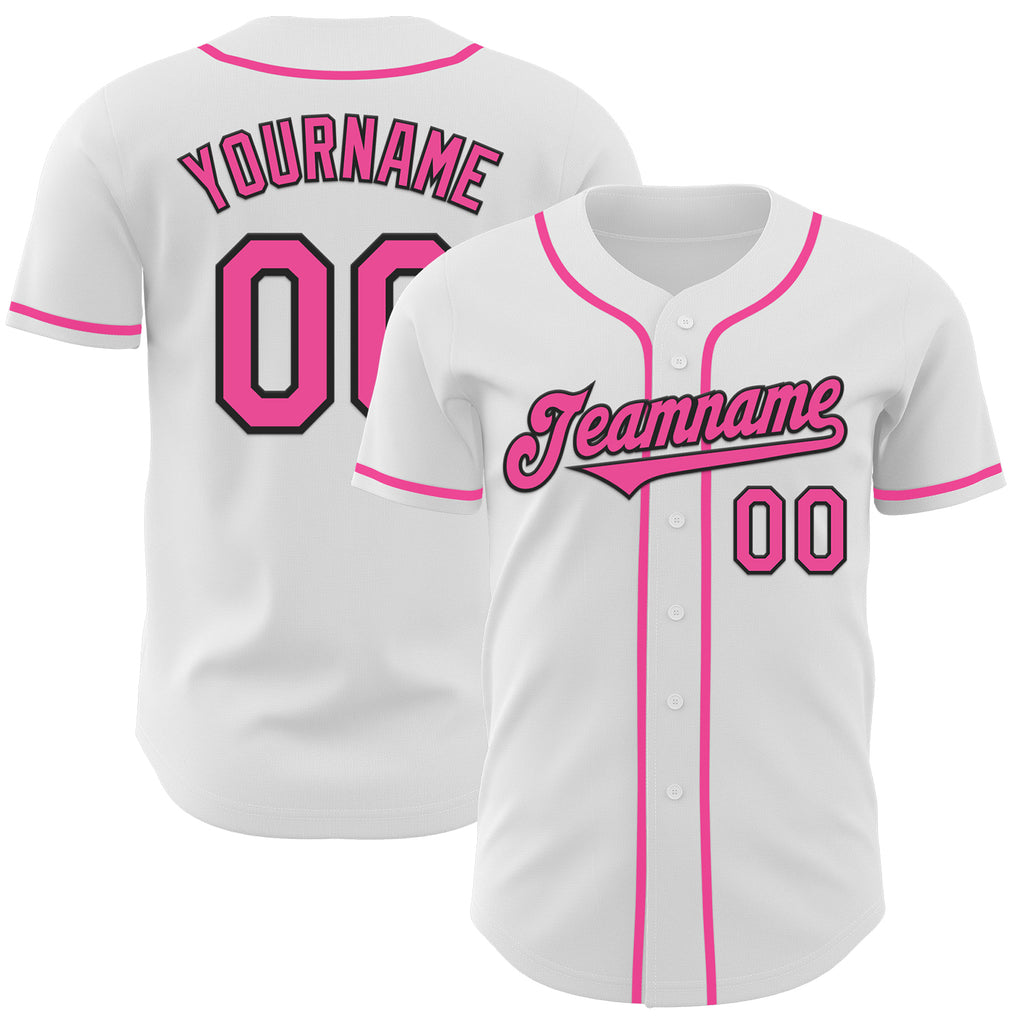 Custom White Pink-Black Authentic Baseball Jersey