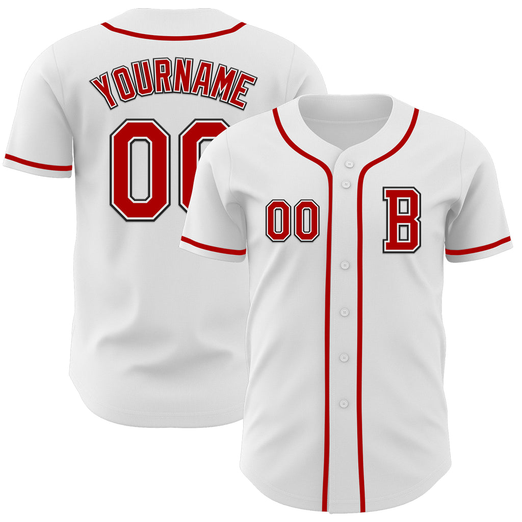 Custom White Red-Black Authentic Baseball Jersey