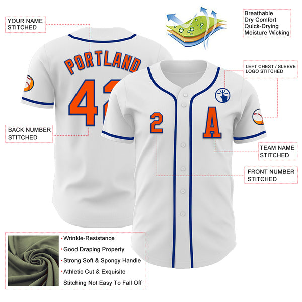 Custom White Orange-Royal Authentic Baseball Jersey