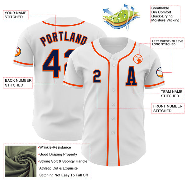 Custom White Navy-Orange Authentic Baseball Jersey