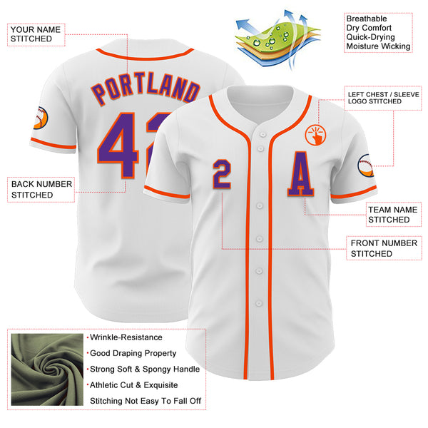 Custom White Purple-Orange Authentic Baseball Jersey