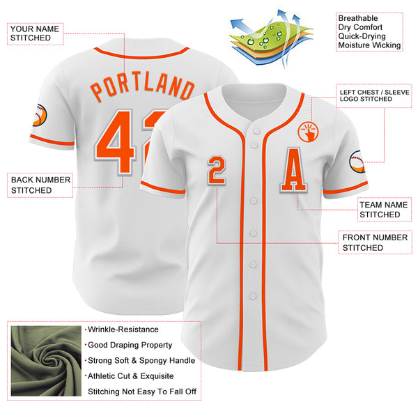 Custom White Orange-Gray Authentic Baseball Jersey