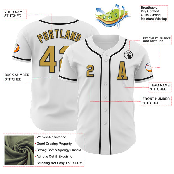 Custom White Old Gold-Black Authentic Baseball Jersey