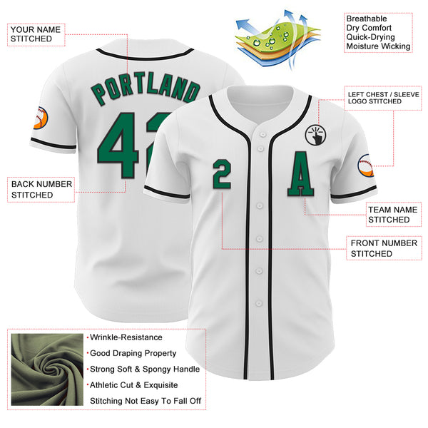 Custom White Kelly Green-Black Authentic Baseball Jersey