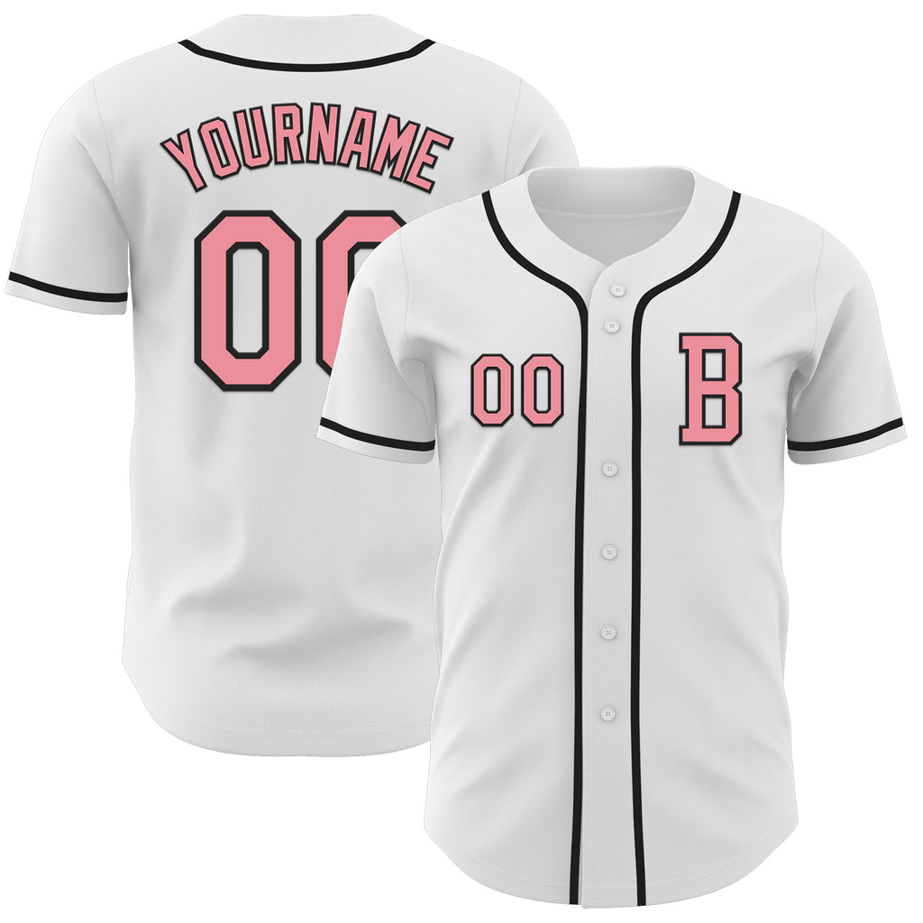 Custom White Medium Pink-Black Authentic Baseball Jersey