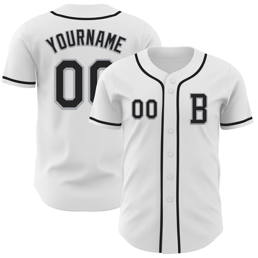 Custom White Black-Gray Authentic Baseball Jersey