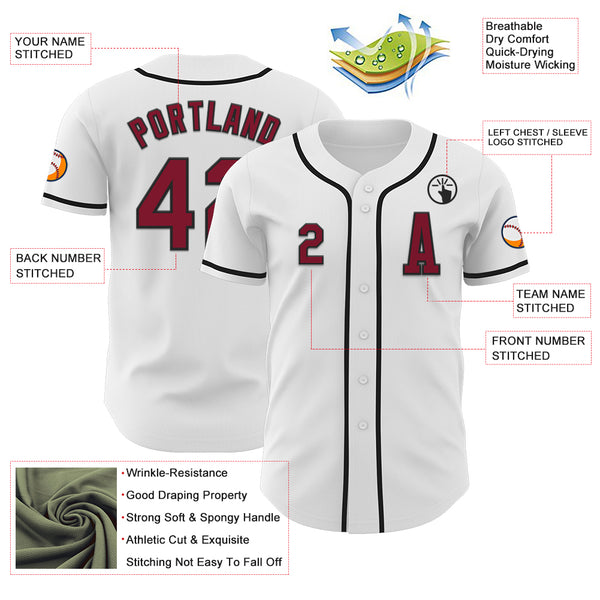 Custom White Crimson-Black Authentic Baseball Jersey