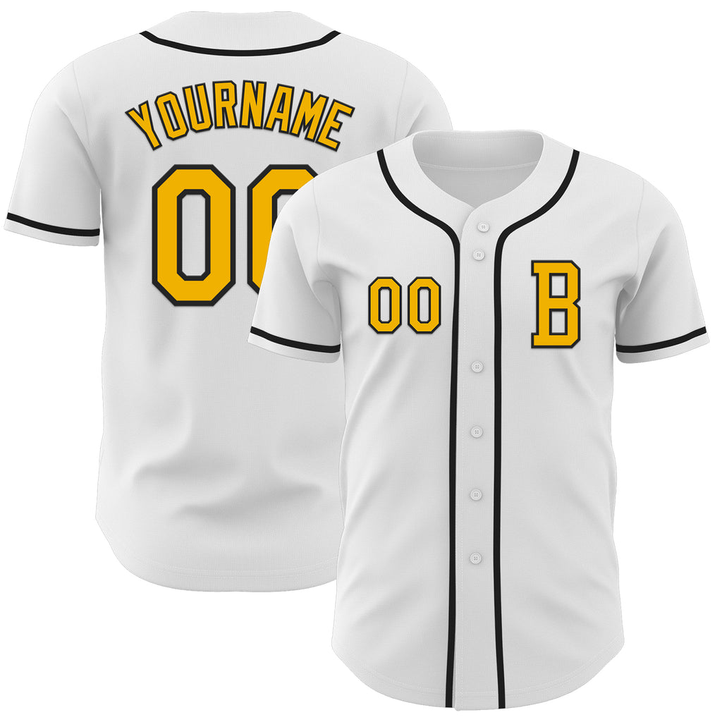 Custom White Gold-Black Authentic Baseball Jersey