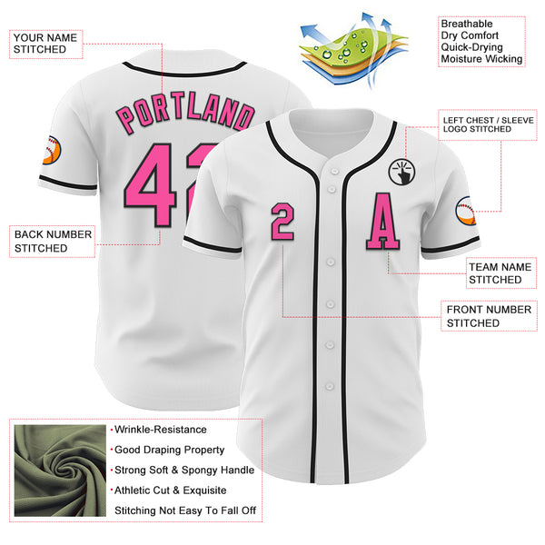 Custom White Pink-Black Authentic Baseball Jersey