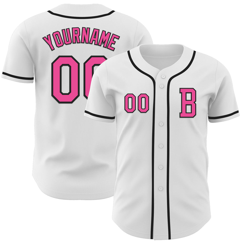 Custom White Pink-Black Authentic Baseball Jersey