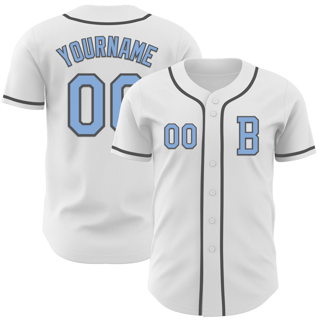 Custom White Light Blue-Steel Gray Authentic Baseball Jersey