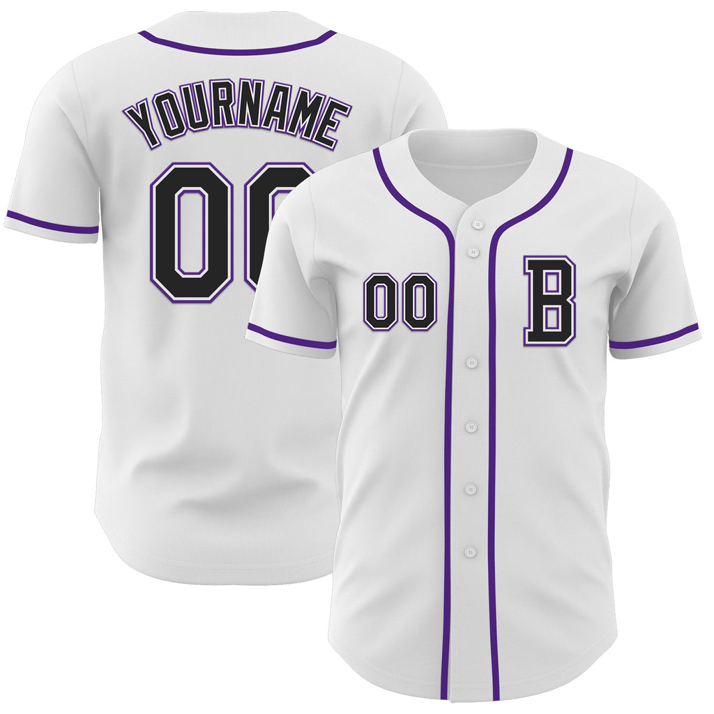 Custom White Black-Purple Authentic Baseball Jersey