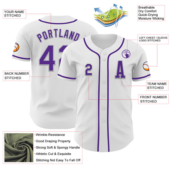 Custom White Purple-Gray Authentic Baseball Jersey