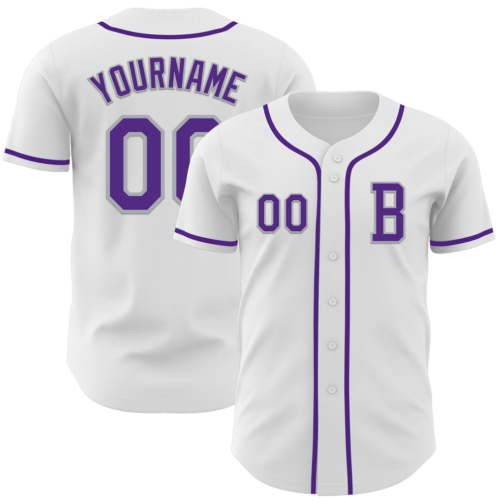 Custom White Purple-Gray Authentic Baseball Jersey