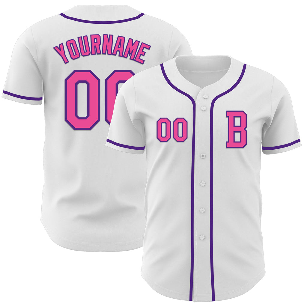 Custom White Pink-Purple Authentic Baseball Jersey