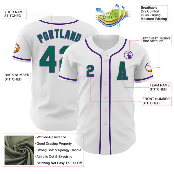 Custom White Kelly Green-Purple Authentic Baseball Jersey