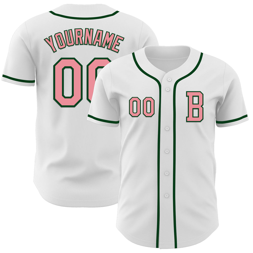 Custom White Medium Pink-Green Authentic Baseball Jersey