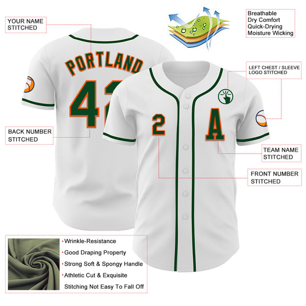 Custom White Green-Orange Authentic Baseball Jersey