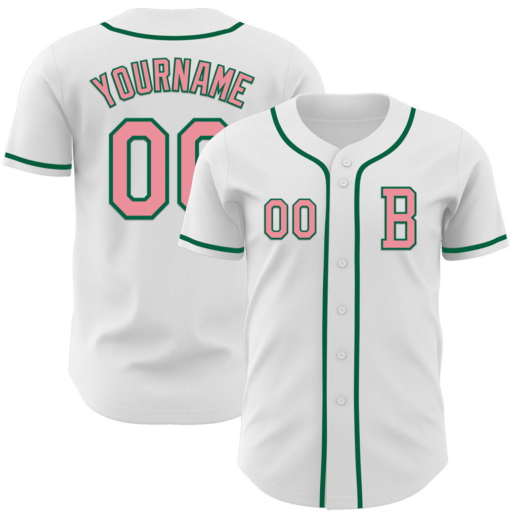 Custom White Medium Pink-Kelly Green Authentic Baseball Jersey